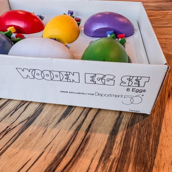 1980s Vintage Dept 56 Wooden Easter Eggs w Tulips-Set of 6-Original Box-Spring - Picture 3 of 10